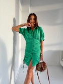 Shirt dress with ruffles on the sides, green FG649 - Online store - Boutique